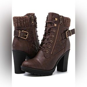 NWT!! Global Win Brown Boots Size 7.5 with a 4 inch heel, weatherproof!